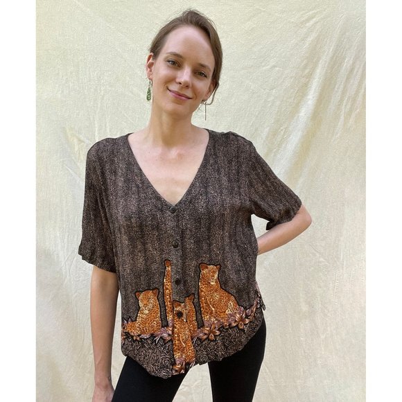 Vintage leopard button up blouse - Picture 1 of 9